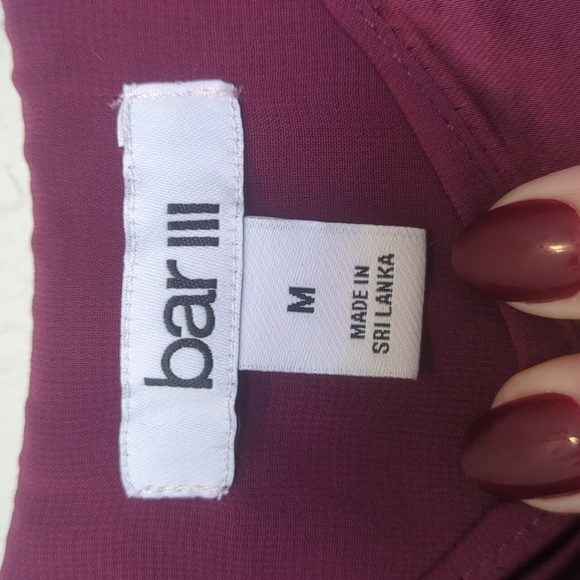 Bar III burgundy satin loose fitting scoop neck camisole thin strap tank top - Picture 4 of 8